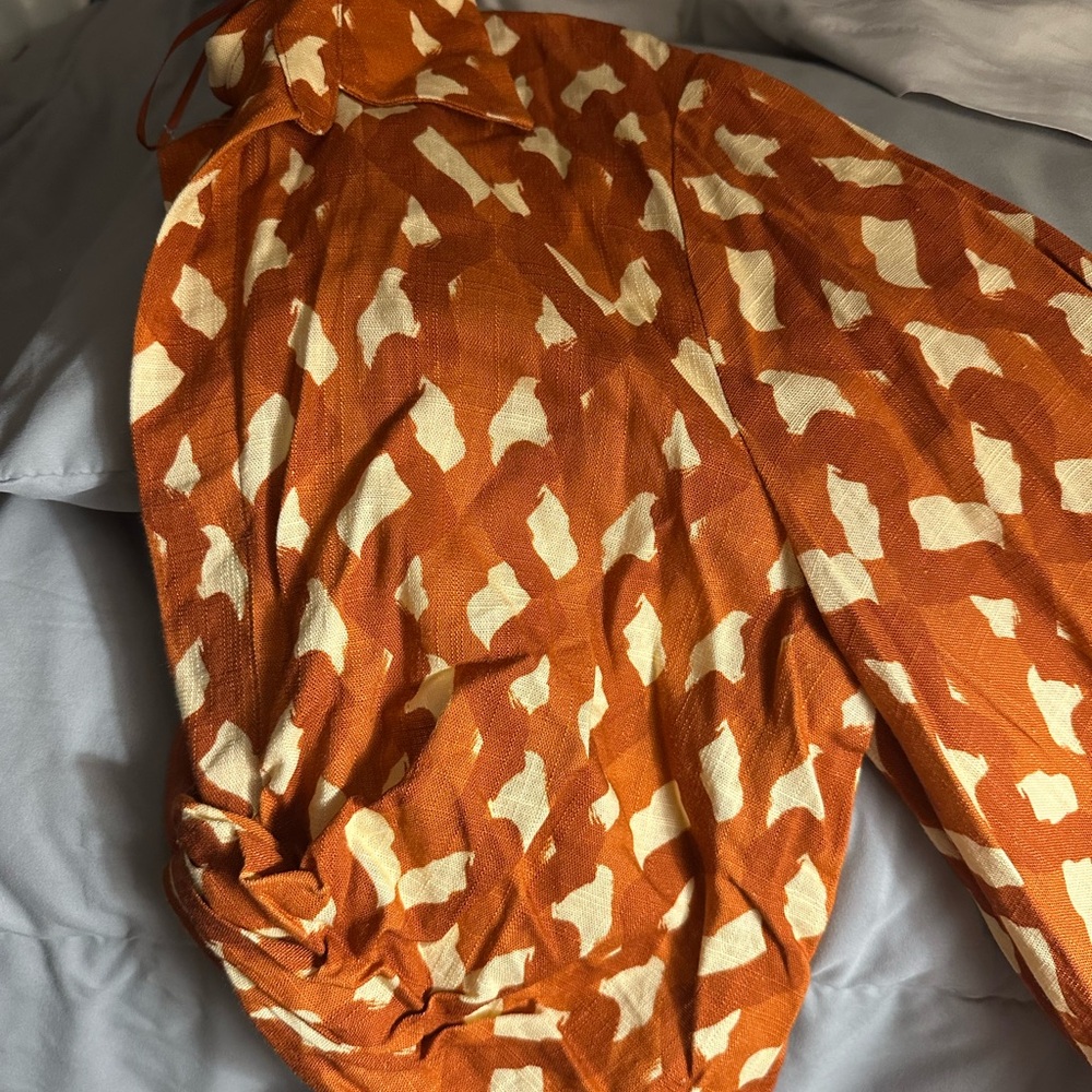 Zara Relaxed Crop Blouse in Brown and Orange with Notched Collar - Picture 14 of 14